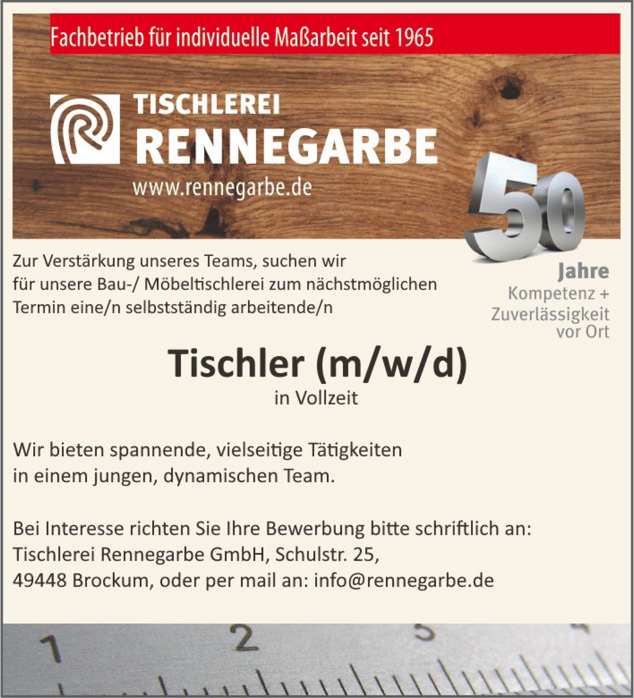 Firma Rennegarbe sucht einen Tischler